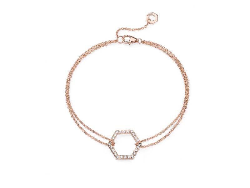 18KT ROSE GOLD BRACELET WITH DIAMONDS HEXAGONAL ELEMENT AMULETO BURATO CT351